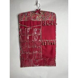 VTG Hanging Portable Jewelry Storage Organizer Roll Travel Case Zip Pockets